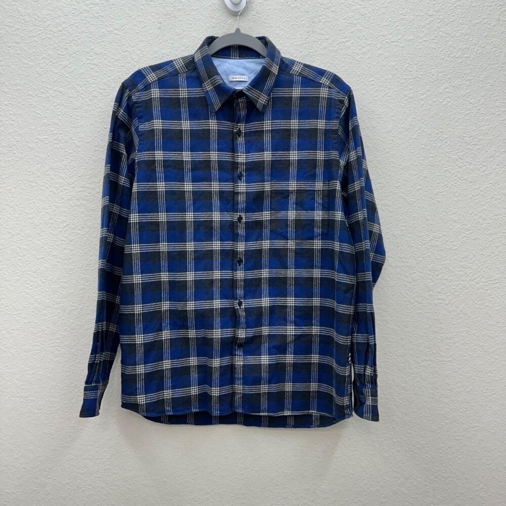 Freemans Sporting Club Blue Plaid Flannel USA Made Button Up Shirt Mens Medium
